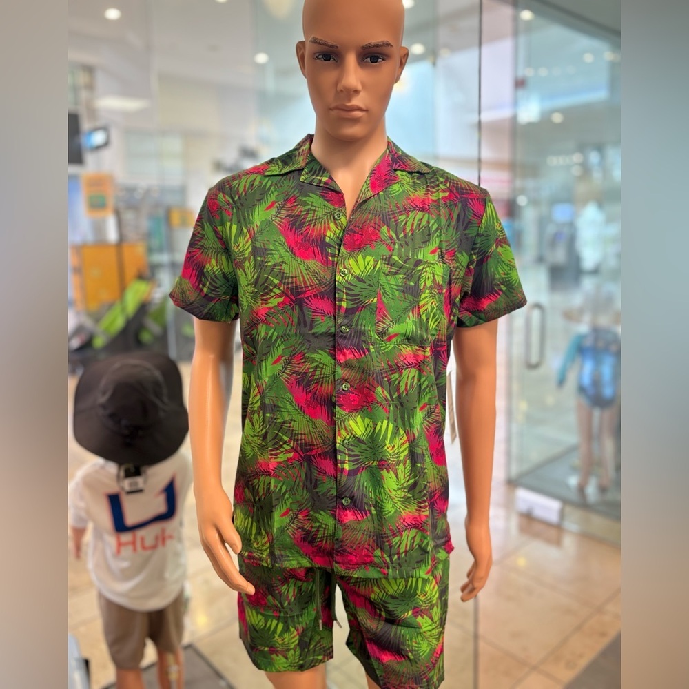 Centro Tropical Leaf Print Shirt and Shorts Set NWT